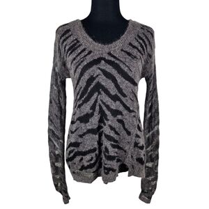 Rebecca Taylor Mohair Alpaca Blend Zebra Print Sweater Sz XS Gray Black Winter